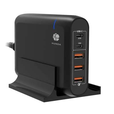 HUNDA Hot Selling 110W Multiports 5 Port USB Type C Charger Universal Desktop Multiple USB Charging Station PD c Port Charger